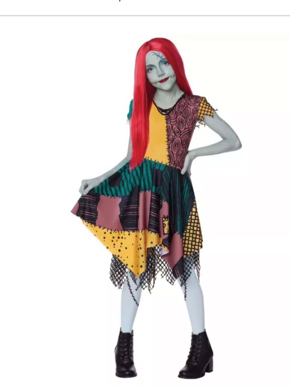 Spirit Halloween Disney Sally Patchwork Dress Costume Size Kids 12-14